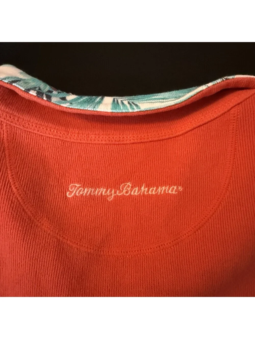 Tommy Bahama Men Large Quarter Zip Pullover Coral Tropical Collar Cotton